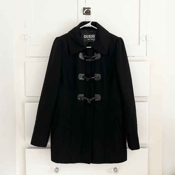 Guess Wool Blend Pea Coat in Black Size Large - Picture 1 of 7